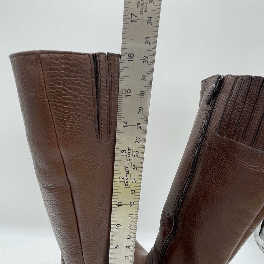 Talbots Womens 7AA Riding Boots Tall Brown Pebbled Leather Gold Buckle Full Zip - Picture 14 of 16